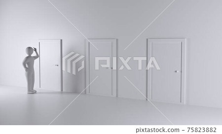 One thinking person and three closed door. One thinking person and three closed door. 75823882