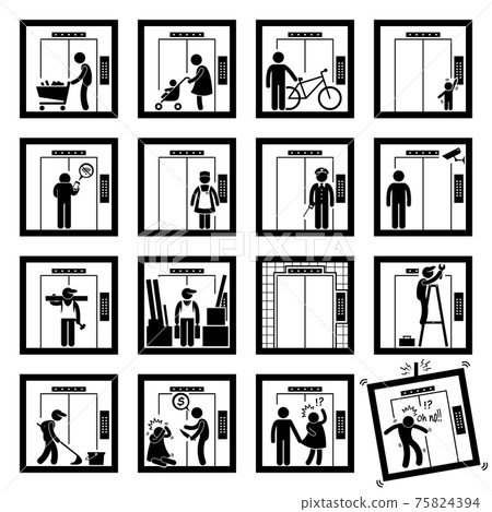 Things that People do inside Elevator Lift Stick Figure Pictogram Icons (second version). Things that People do inside Elevator Lift Stick Figure Pictogram Icons (second version). 75824394