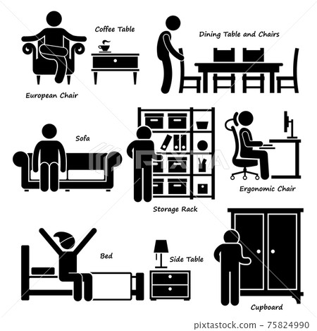 Home House Furniture Stick Figure Pictogram... - Stock Illustration ...