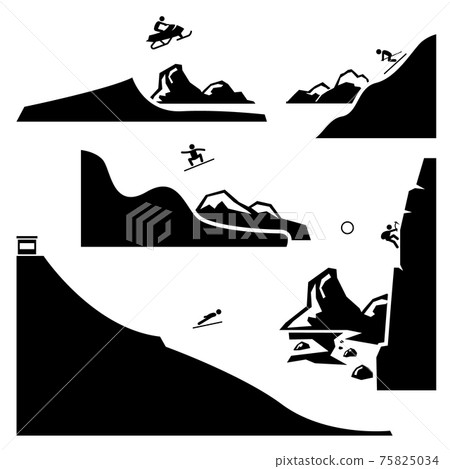 Extreme Sports - Snowmobiling, Skiing, Snowboarding, Ski Flying, Ice Climbing - Stick Figure Pictogram Icons Cliparts. Extreme Sports - Snowmobiling, Skiing, Snowboarding, Ski Flying, Ice Climbing - Stick Figure Pictogram Icons Cliparts. 75825034