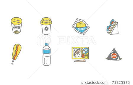 Illustration set of foods and drinks handled at convenience stores and supermarkets Illustration set of foods and drinks handled at convenience stores and supermarkets 75825573