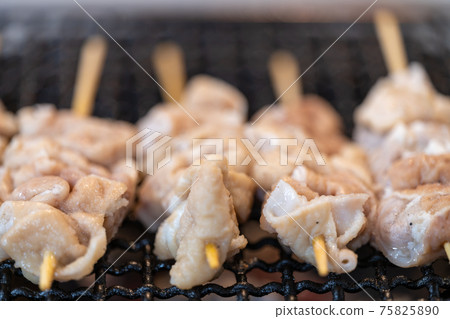 Grilled skewers (Tetchan) Charcoal grilled on a shichirin Grilled skewers (Tetchan) Charcoal grilled on a shichirin 75825890