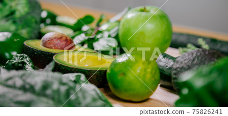 Healthy food clean eating selection: fruit, vegetable, seeds, superfood, leaf vegetable and Healthy food clean eating selection: fruit, vegetable, seeds, superfood, leaf vegetable and 75826241
