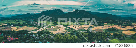 Aerial view of Pai rice terraces, river and mountain in Mae Hong Son, Chiang Mai, thailand 75826826
