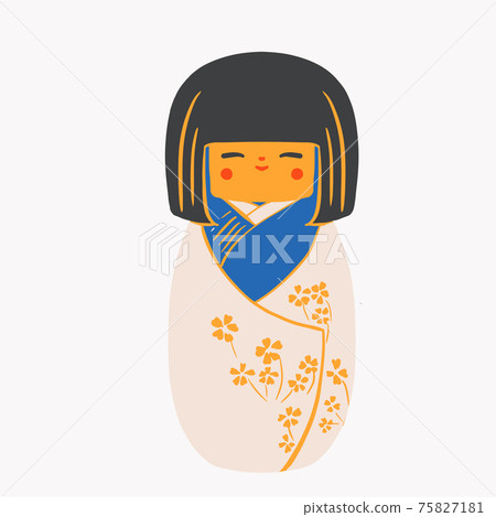 Japan wood dolls Kokeshi vector illustration linocut Japan wood dolls Kokeshi vector illustration linocut 75827181