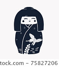 Japan wood dolls Kokeshi vector illustration linocut 75827206