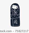 Japan wood dolls Kokeshi vector illustration linocut 75827217