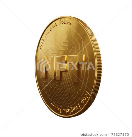 Nft - non fungible token concept. 3d render - Coin with inscription NFT Nft - non fungible token concept. 3d render - Coin with inscription NFT 75827370