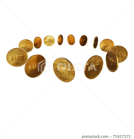 Nft - non fungible token concept. 3d render - Coin with inscription NFT Nft - non fungible token concept. 3d render - Coin with inscription NFT 75827372