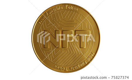 Nft - non fungible token concept. 3d render - Coin with inscription NFT Nft - non fungible token concept. 3d render - Coin with inscription NFT 75827374