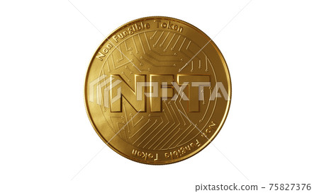 Nft - non fungible token concept. 3d render - Coin with inscription NFT 75827376