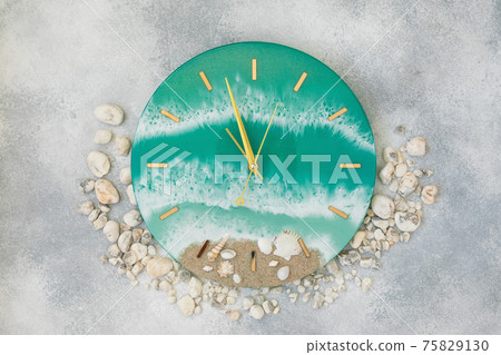 Resin art wall clock with clock hands made of epoxy resin art 75829130