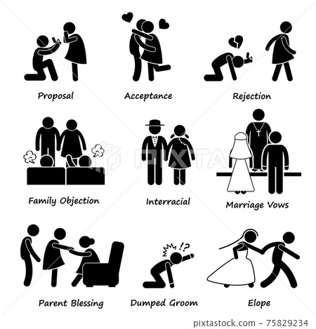 Love Couple Marriage Problem difficulty Stick Figure Pictogram Icon Cliparts. A set of human pictograms representing a couple going through ups and downs in their romantic life. Love Couple Marriage Problem difficulty Stick Figure Pictogram Icon Cliparts. A set of human pictograms representing a couple going through ups and downs in their romantic life. 75829234