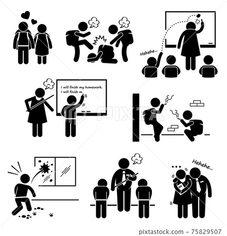 School Education Social Problem Student Teacher Stick Figure Pictogram Icon Clipart. A set of pictograms representing the social problems and issue in a school. School Education Social Problem Student Teacher Stick Figure Pictogram Icon Clipart. A set of pictograms representing the social problems and issue in a school. 75829507