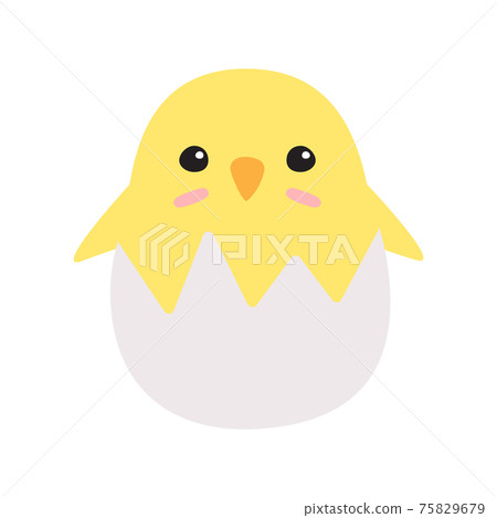 Vector flat doodle colored chick in egg shell 75829679