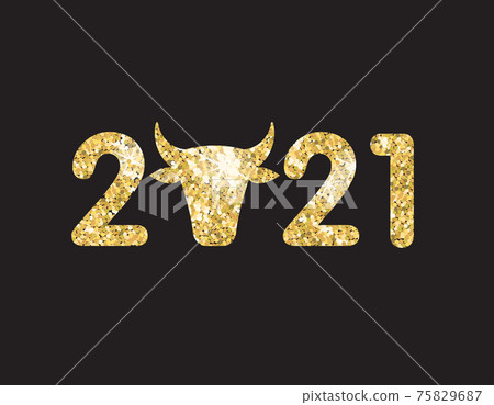 Vector gold 2021 text with bull head silhouette 75829687