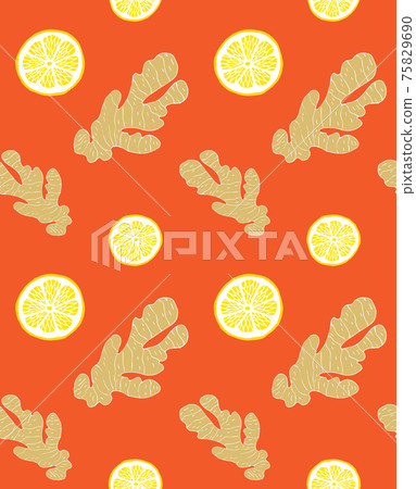 Vector seamless pattern of ginger and lemon 75829690