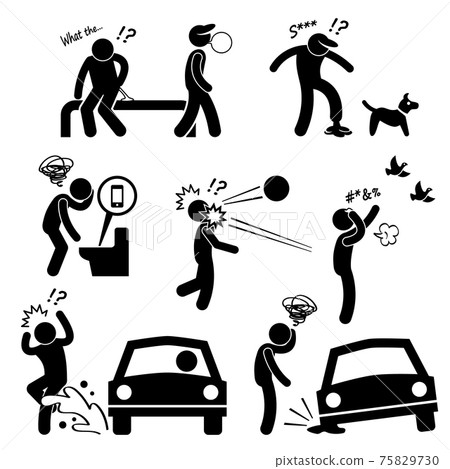 Unlucky Man Bad Luck People Karma Stick Figure Pictogram Icon. A set of pictograms representing unlucky man facing all sort of bad luck. Unlucky Man Bad Luck People Karma Stick Figure Pictogram Icon. A set of pictograms representing unlucky man facing all sort of bad luck. 75829730