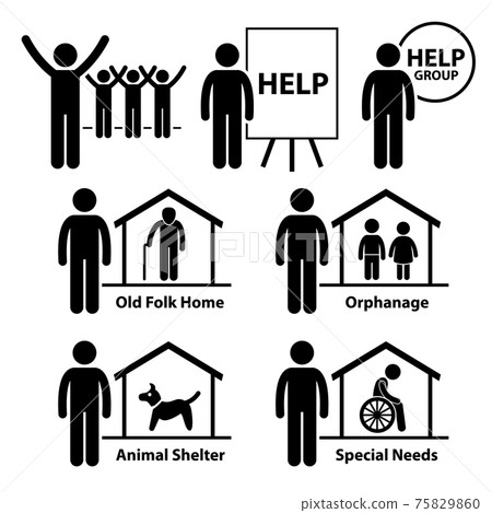 Non Profit Social Service Responsibilities Foundation Volunteer Stick Figure Pictogram Icon.  75829860