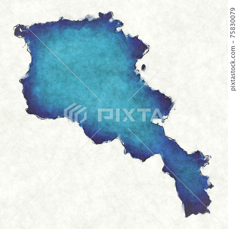 Armenia map with drawn lines and blue watercolor illustration Armenia map with drawn lines and blue watercolor illustration 75830079