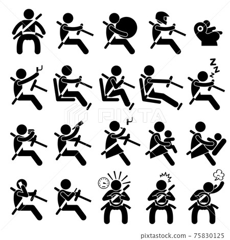 Driving Safety Guide Do and Don't Stick Figure Pictogram Icon. A set of stick figure pictograms representing driving safety guide for car. 75830125
