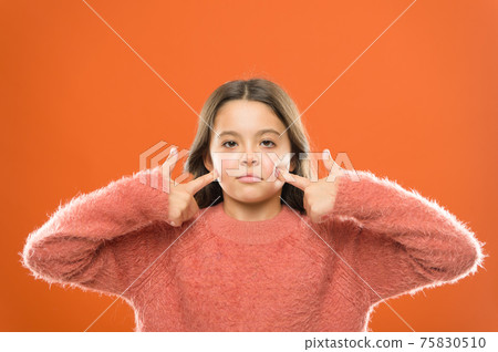 Face building exercises. Forever young. Girl cute kid  75830510