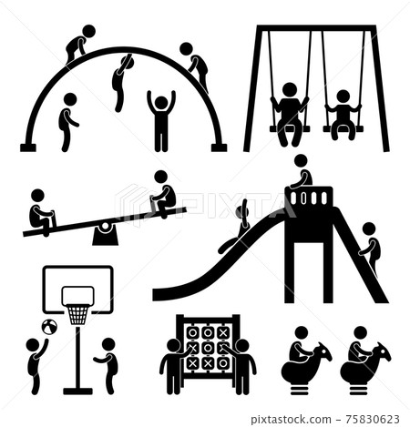 Children Playground Outdoor Park. A set of pictogram representing a children playground. Children Playground Outdoor Park. A set of pictogram representing a children playground. 75830623