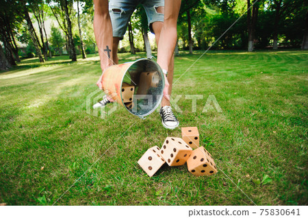 Outdoor games - Big dices on the green grass. Outdoor games - Big dices on the green grass. 75830641