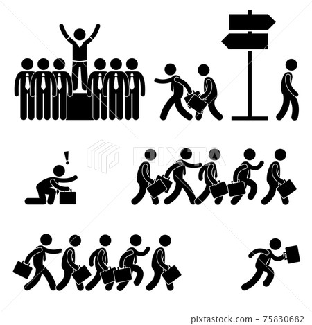 Standing Out of the Crowd Successful Business Competition Career Stick Figure Pictogram Icon. A set of pictogram representing the concept of standing out among the crowd in business world. Standing Out of the Crowd Successful Business Competition Career Stick Figure Pictogram Icon. A set of pictogram representing the concept of standing out among the crowd in business world. 75830682