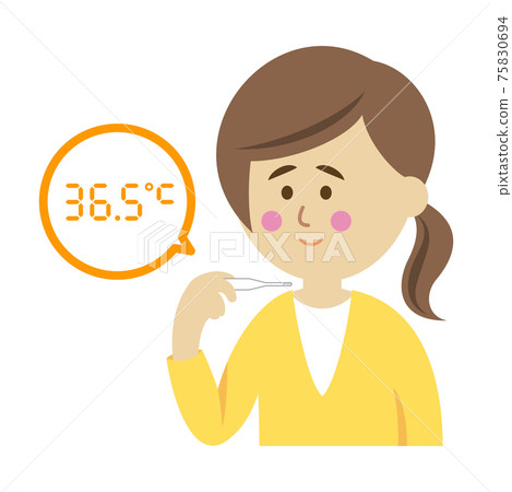 Thermometer displaying normal heat and female illustration image Thermometer displaying normal heat and female illustration image 75830694
