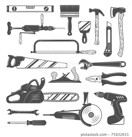 Work Tools Monochrome Set - Stock Illustration [75832631] - PIXTA