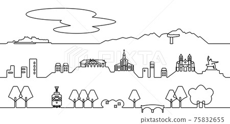 Nagasaki cityscape monochrome line art 75832655