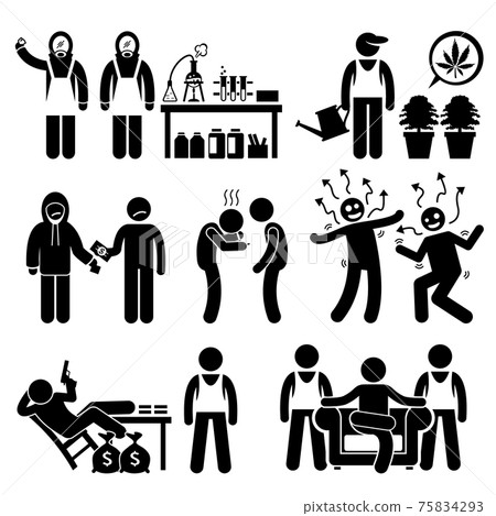 Chemist cooking Illegal Drug Lord Business Syndicate Gangster Stick Figure Pictogram Icons. Human pictogram showing illegal drug syndicate cooking meths, planting marijuana, and organize crime. Chemist cooking Illegal Drug Lord Business Syndicate Gangster Stick Figure Pictogram Icons. Human pictogram showing illegal drug syndicate cooking meths, planting marijuana, and organize crime. 75834293
