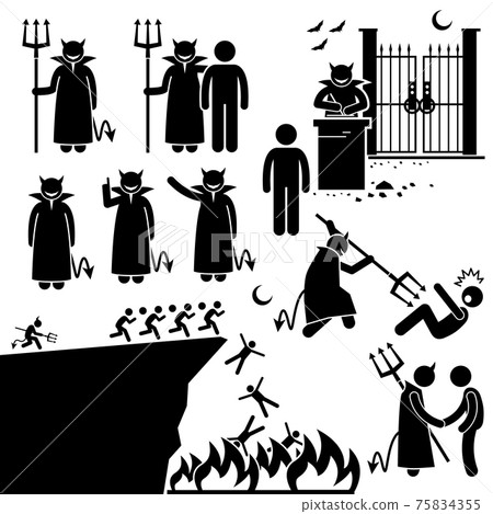 Devil Demon Satan Hell Underworld Stick Figure Pictogram Icons. Devil Demon Satan Hell Underworld Stick Figure Pictogram Icons. 75834355