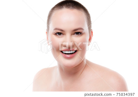 Portrait of a beautiful short-haired woman with perfect glowing skin 75834397