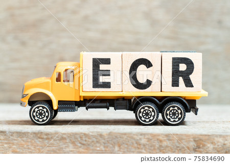 Toy truck hold alphabet letter block in word ECR (Abbreviation of Efficient Consumer Response, Early Career Researcher, Engine control room) on wood background Toy truck hold alphabet letter block in word ECR (Abbreviation of Efficient Consumer Response, Early Career Researcher, Engine control room) on wood background 75834690