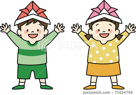 兒童節（男孩和女孩戴頭盔） 75834794