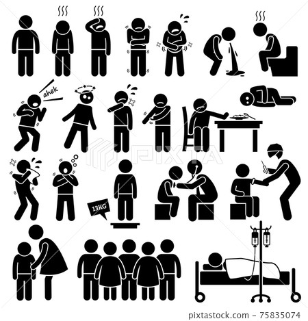 Children Sick Sickness Ill Illness Disease Flu Problem Health Stick Figure Pictogram Icons. Children Sick Sickness Ill Illness Disease Flu Problem Health Stick Figure Pictogram Icons. 75835074