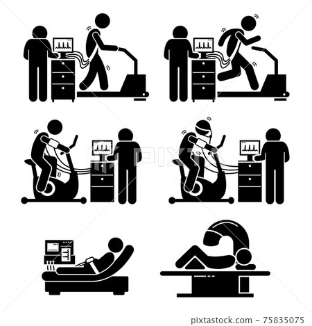 Exercise Stress Test for Heart Disease Stick Figure Pictogram Icons. Exercise Stress Test for Heart Disease Stick Figure Pictogram Icons. 75835075