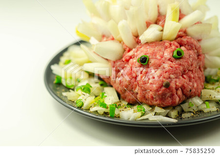 Traditional German dish called Mettigel,.Mett served as a Mett hedgehog Traditional German dish called Mettigel,.Mett served as a Mett hedgehog 75835250