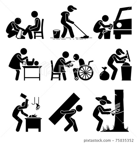 Odd Jobs - Shoe Shine, Janitor, Car Wash, Babysitter, Elderly Care, Garbage Collector, Butcher, Hard Labor, and Rubber Tapper 75835352