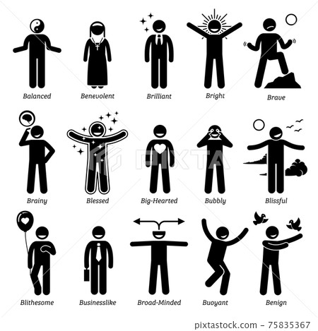 Positive Personalities Character Traits. Stick Figures Man Icons. Starting with the Alphabet B.  75835367