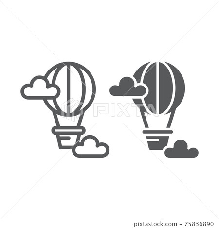 Hot air balloon line and glyph icon, airship and travel, balloon sign, vector graphics, a linear pattern on a white background. Hot air balloon line and glyph icon, airship and travel, balloon sign, vector graphics, a linear pattern on a white background. 75836890