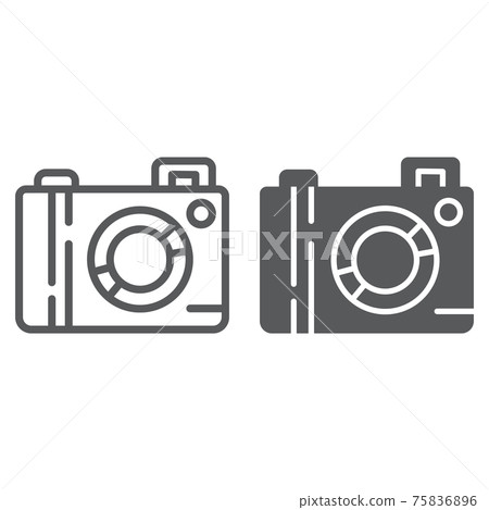 Camera line and glyph icon, lens and photo, photocamera sign, vector graphics, a linear pattern on a white background. Camera line and glyph icon, lens and photo, photocamera sign, vector graphics, a linear pattern on a white background. 75836896