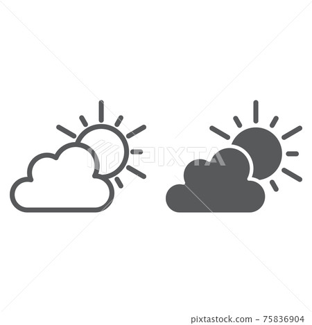 Weather line and glyph icon, sky and climate, sun and cloud sign, vector graphics, a linear pattern on a white background. Weather line and glyph icon, sky and climate, sun and cloud sign, vector graphics, a linear pattern on a white background. 75836904