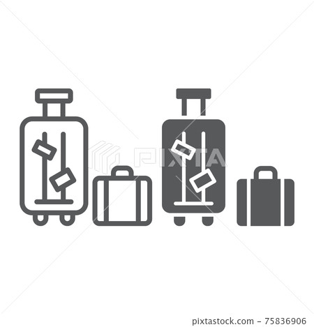Luggage line and glyph icon, suitcase and bag, baggage sign, vector graphics, a linear pattern on a white background. Luggage line and glyph icon, suitcase and bag, baggage sign, vector graphics, a linear pattern on a white background. 75836906