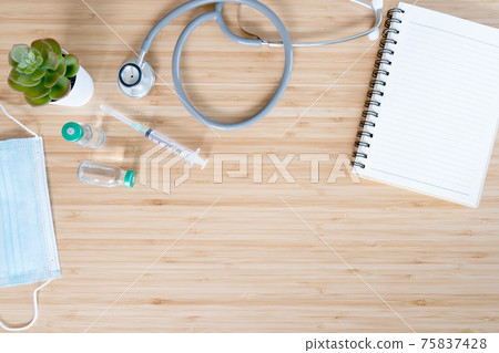 Flat lay top view, laboratory analyzing for testing and invent drug and vaccine during virus infection outbreak situation Flat lay top view, laboratory analyzing for testing and invent drug and vaccine during virus infection outbreak situation 75837428