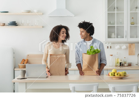 Delivery from grocery store during covid-19 quarantine or shopping in spare time 75837726