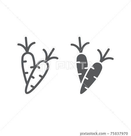 Carrot line and glyph icon, vegetable and food, root sign, vector graphics, a linear pattern on a white background. Carrot line and glyph icon, vegetable and food, root sign, vector graphics, a linear pattern on a white background. 75837970