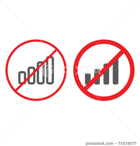 No signal line and glyph icon, prohibited and ban, no connection sign, vector graphics, a linear pattern on a white background. No signal line and glyph icon, prohibited and ban, no connection sign, vector graphics, a linear pattern on a white background. 75838075
